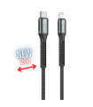 Cable qcharx prague usb tipo c a lightning - 2m - aleacion de aluminio negro cordon de tela suave