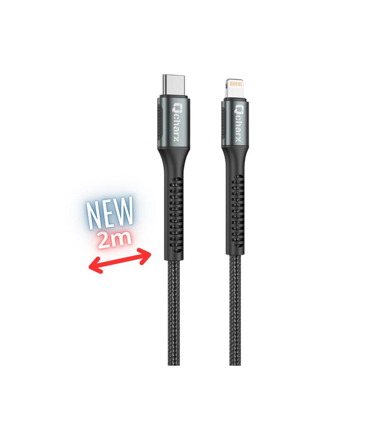 Cable qcharx prague usb tipo c a lightning - 2m - aleacion de aluminio negro cordon de tela suave