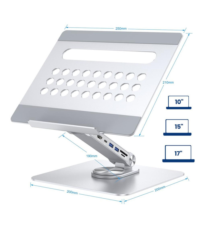 Soporte de escritorio para portatil ewent ew1269 360º + docking station 7 en 1