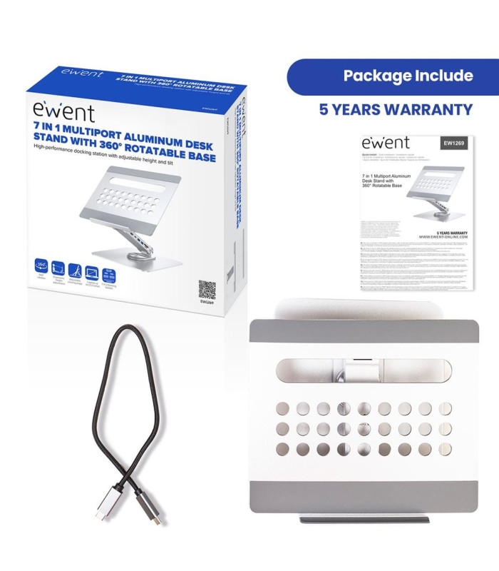 Soporte de escritorio para portatil ewent ew1269 360º + docking station 7 en 1