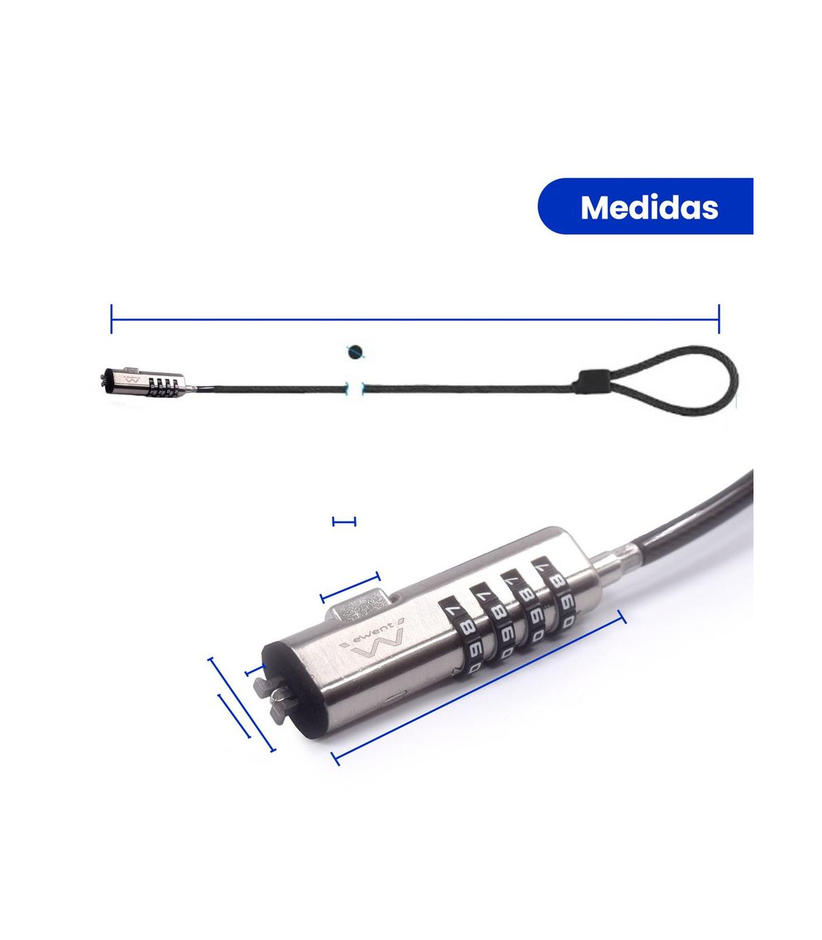 Cable de seguridad ewent para portatil -  combinacion 4 digitos 1.8m