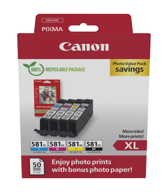 Multipack canon cli - 581xl bk - c - m - y + papel fotografico