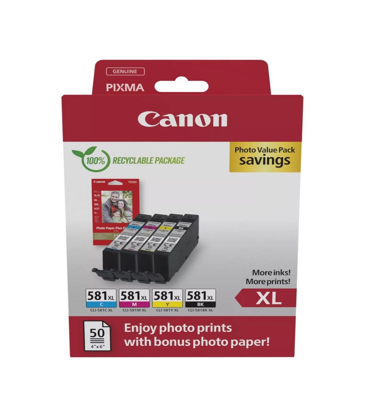 Multipack canon cli - 581xl bk - c - m - y + papel fotografico
