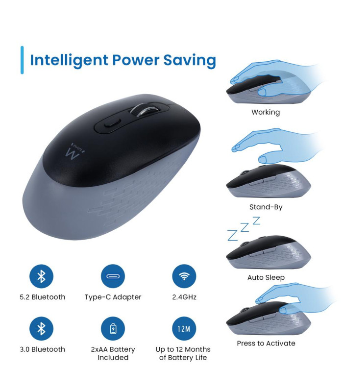 Raton inalambrico ewent ew3243 negro - gris