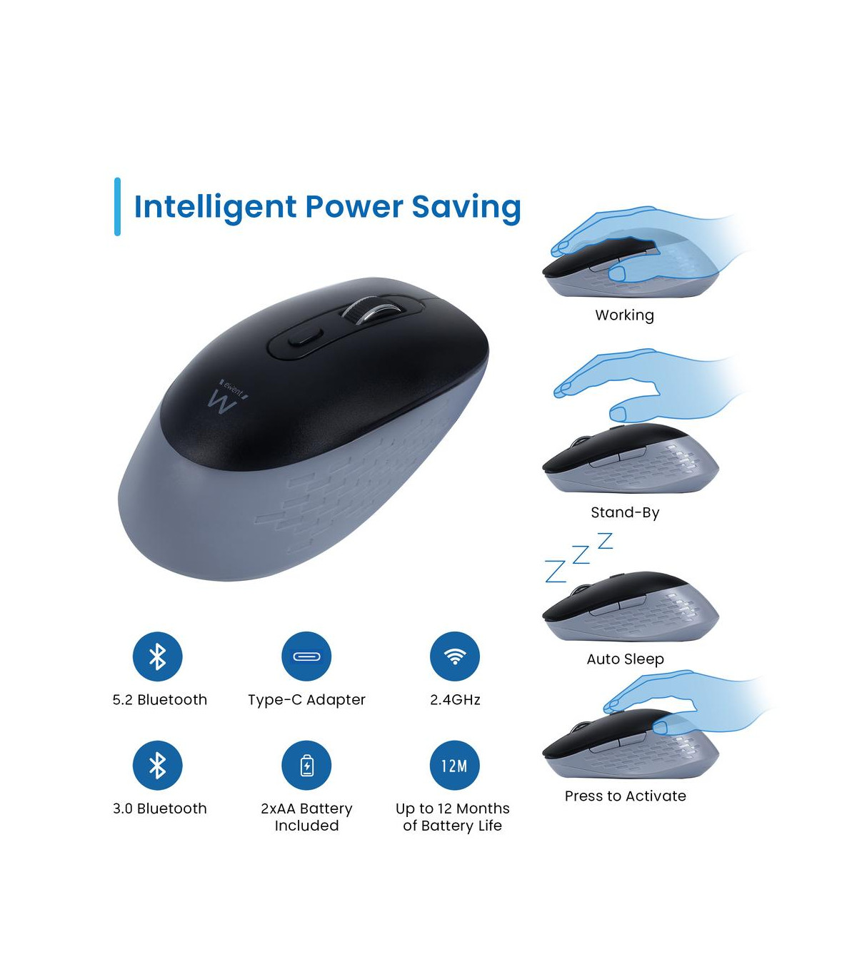 Raton inalambrico ewent ew3243 negro - gris