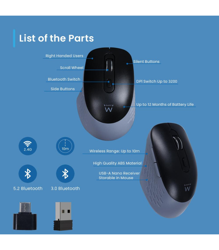 Raton inalambrico ewent ew3243 negro - gris