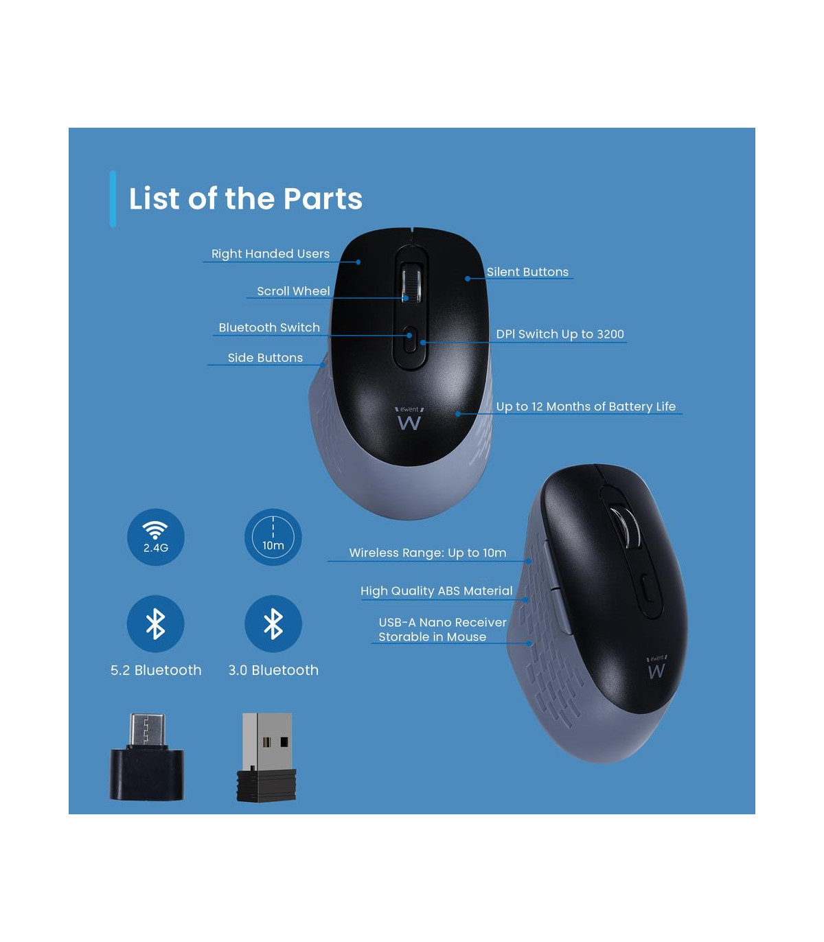 Raton inalambrico ewent ew3243 negro - gris