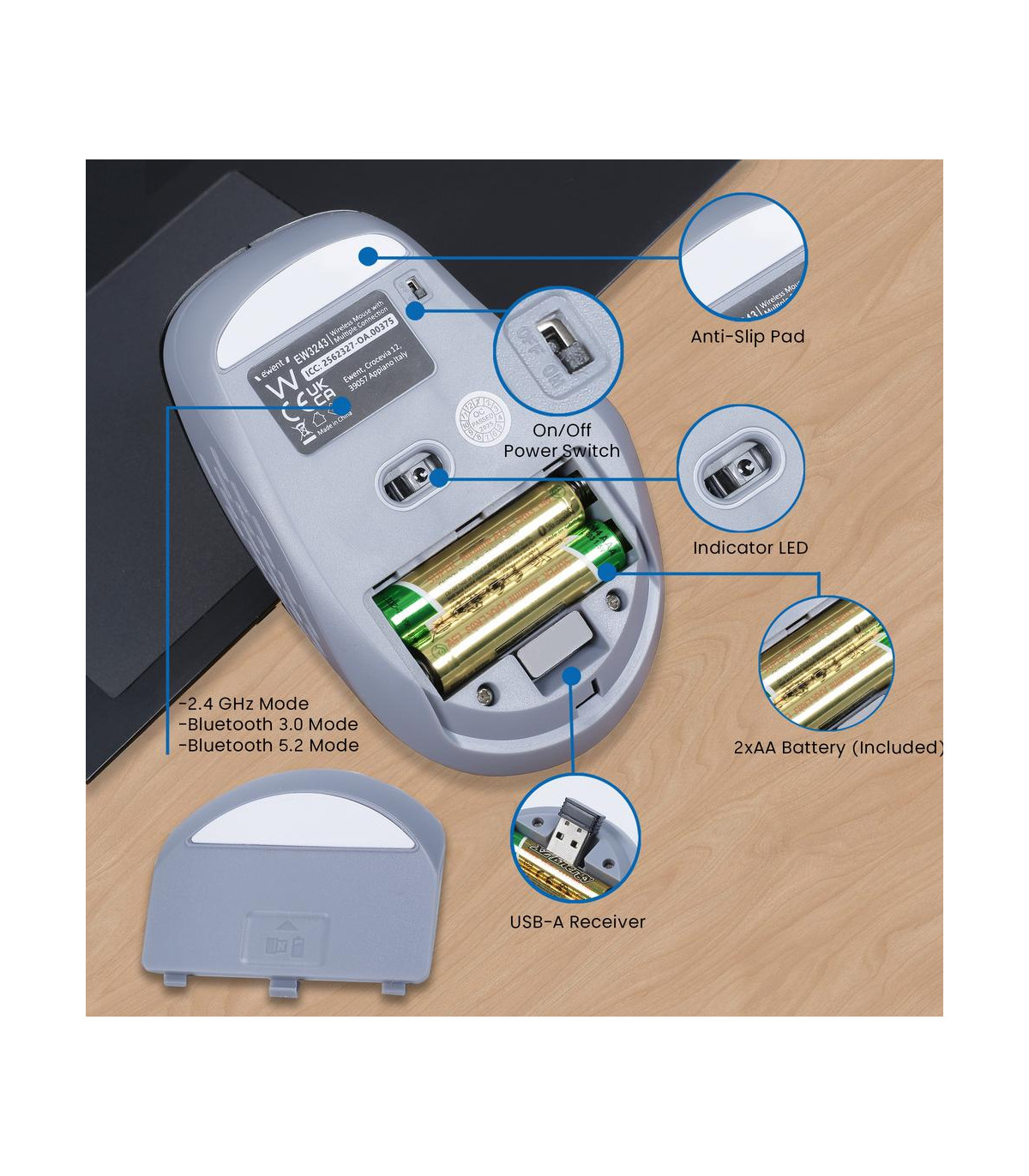 Raton inalambrico ewent ew3243 negro - gris