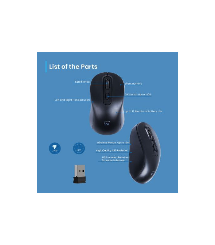 Raton inalambrico ewent ew3218 negro