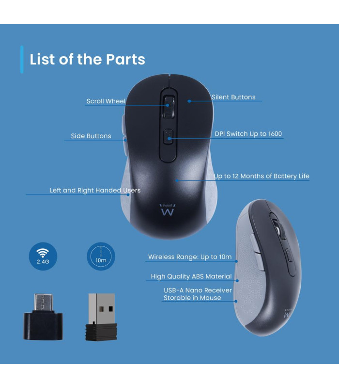 Raton inalambrico ewent ew3204 negro