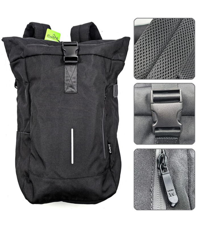 Mochila unisex ewent trendy roll para portatil 17.3 pulgadas negra