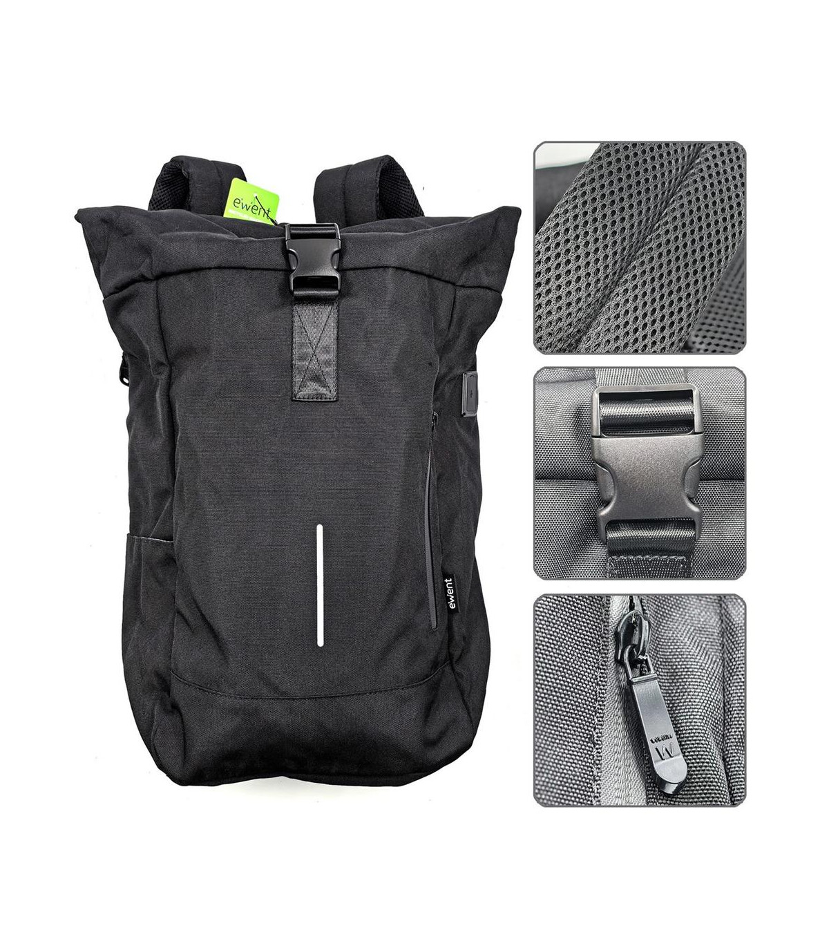 Mochila unisex ewent trendy roll para portatil 17.3 pulgadas negra