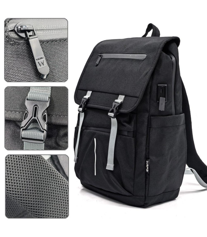 Mochila unisex ewent vintage para portatil 16.1 pulgadas negra