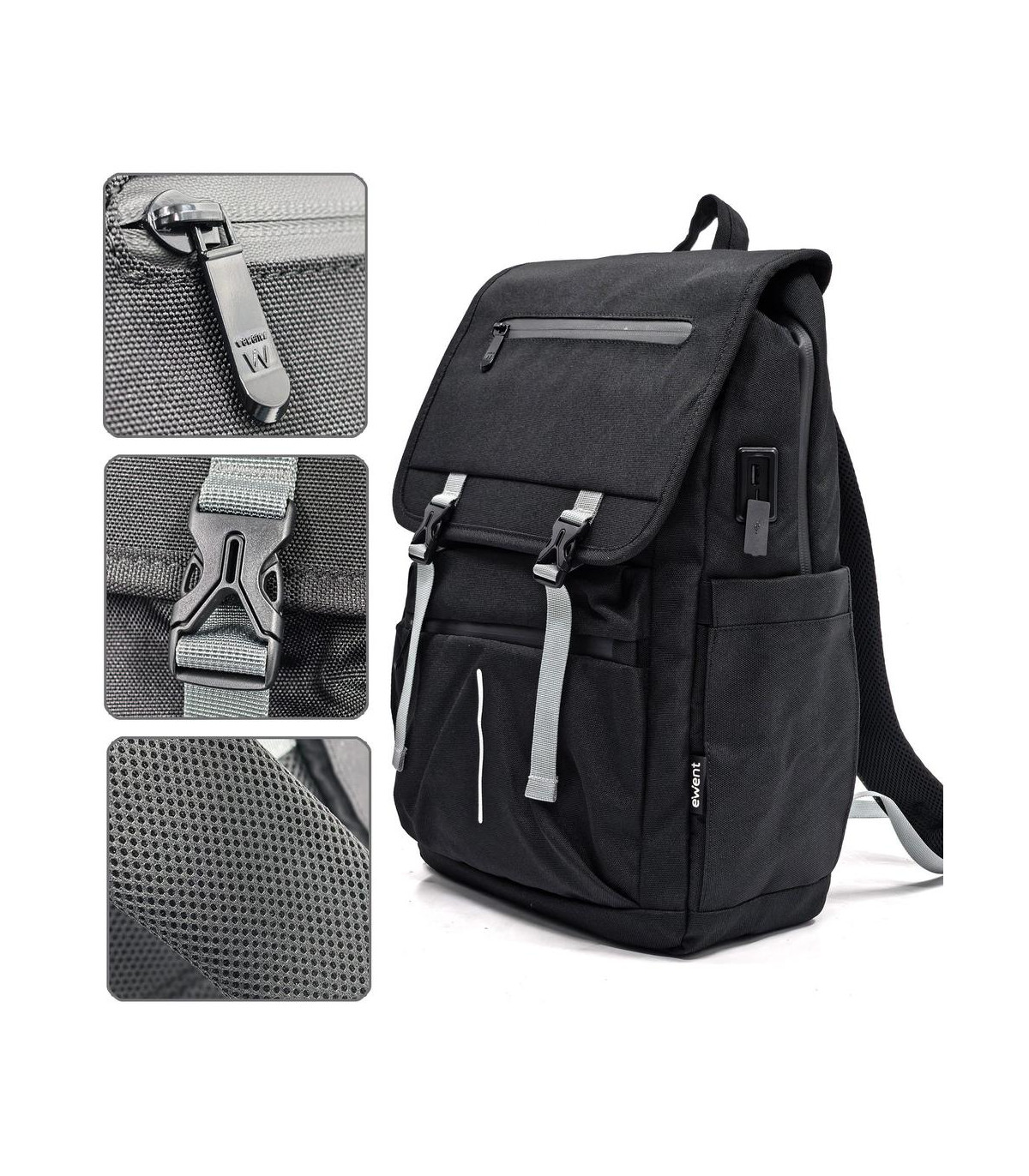 Mochila unisex ewent vintage para portatil 16.1 pulgadas negra