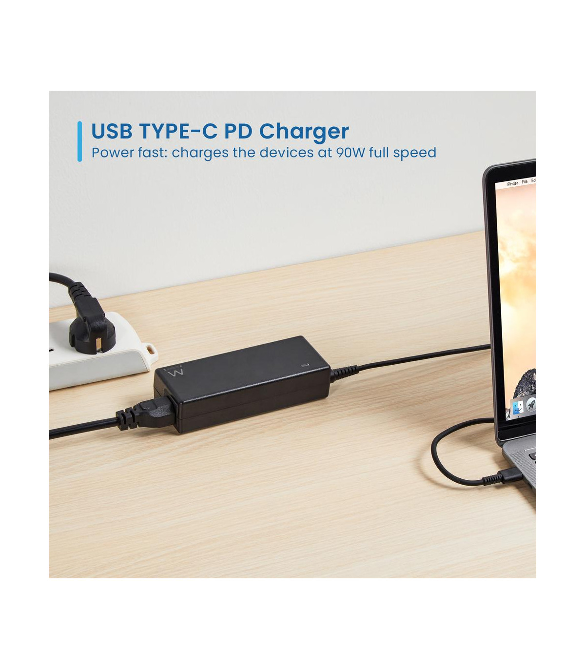 Cargador ewent ew3982 para portatil 90w usb tipo c