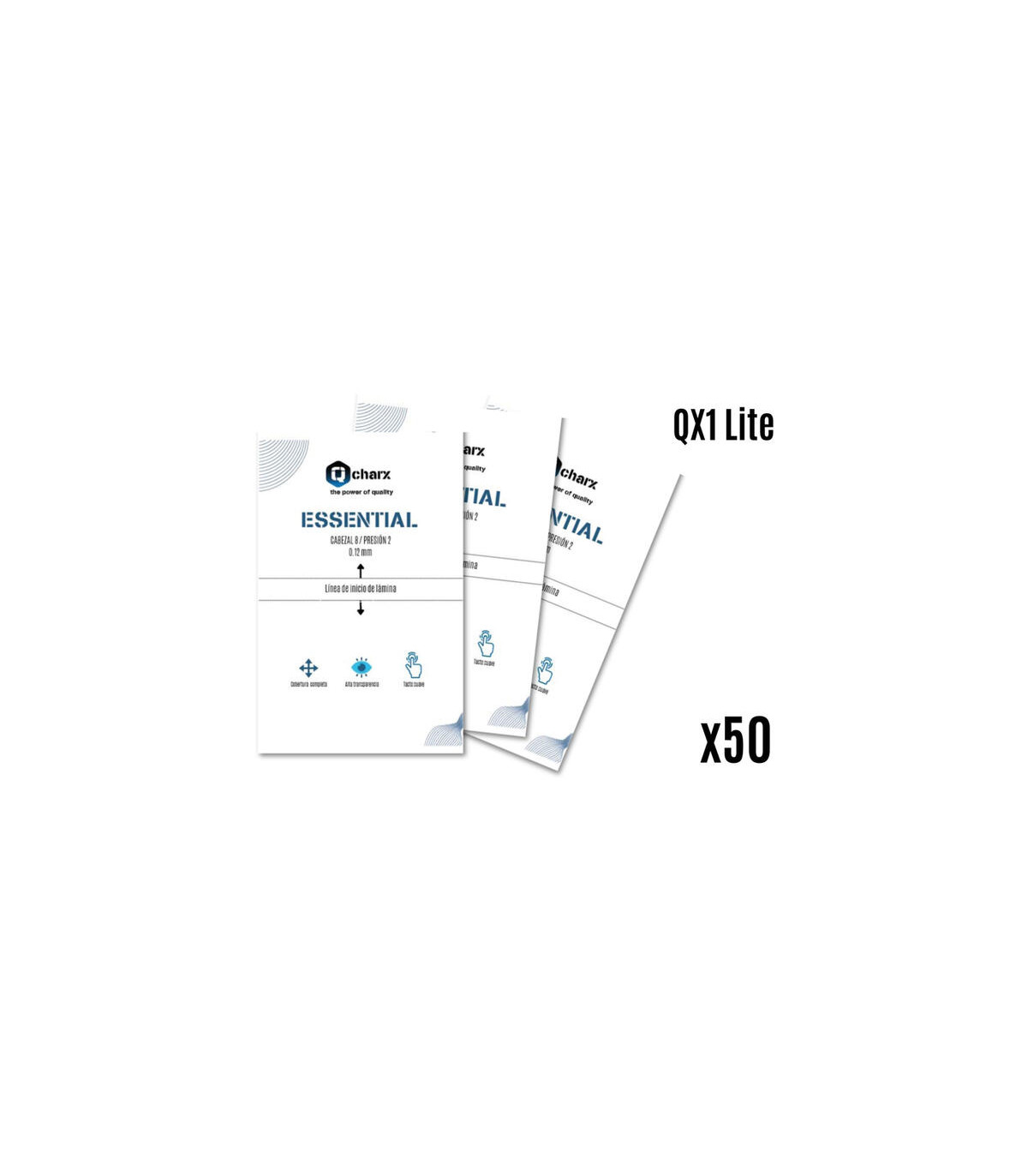 Laminas de proteccion frontales qcharx hidrogel essential hd para qx1 lite 50 unidades