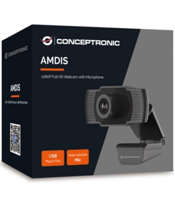 Webcam fhd conceptronic amdis01b - 1080p - usb - 30 fps - angulo vision 90º - foco manual - microfono integrado
