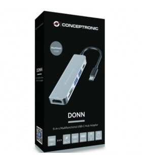 Adaptador hub 6 en 1 conceptronic usb tipo c a hdmi - usbc - usb 3.0 - sd - tf