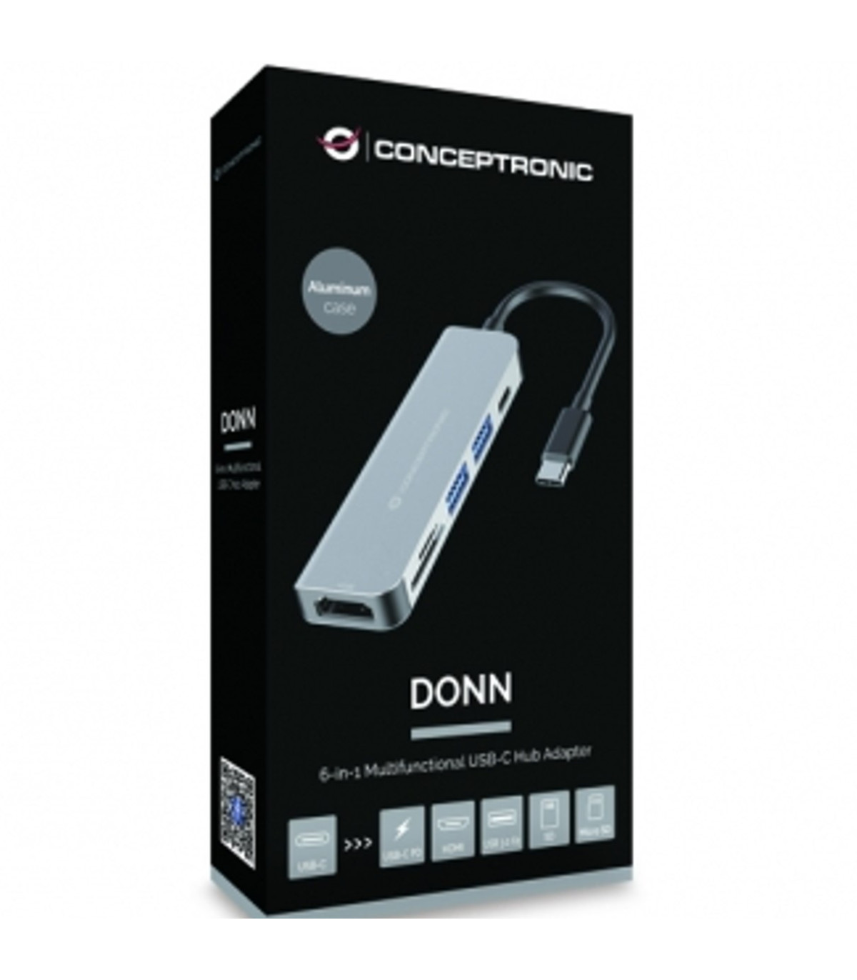 Adaptador hub 6 en 1 conceptronic usb tipo c a hdmi - usbc - usb 3.0 - sd - tf