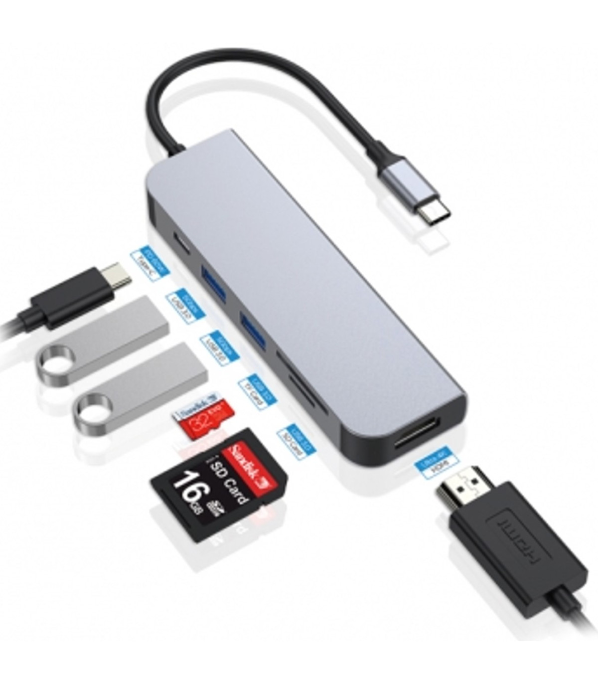 Adaptador hub 6 en 1 conceptronic usb tipo c a hdmi - usbc - usb 3.0 - sd - tf