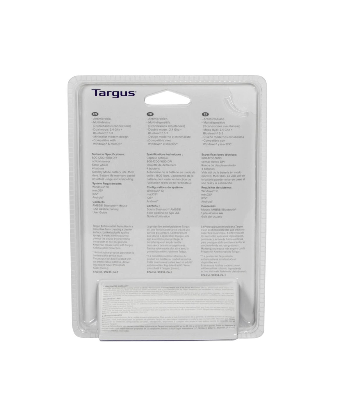 Raton targus compact multi - device wireless+bt inalambrico antimicrobiano negro