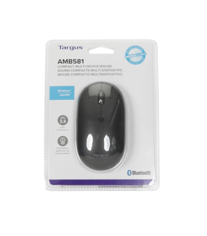Raton targus compact multi - device wireless+bt inalambrico antimicrobiano negro