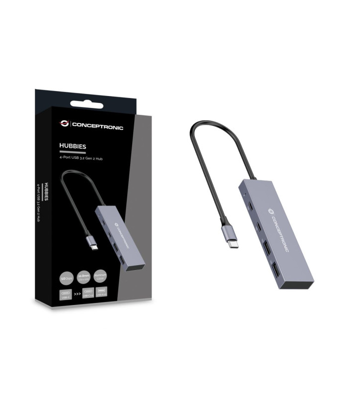 Hub usb tipo c conceptronic hubbies13g 2 x usb tipo c - 2 x usb tipo a - aluminio