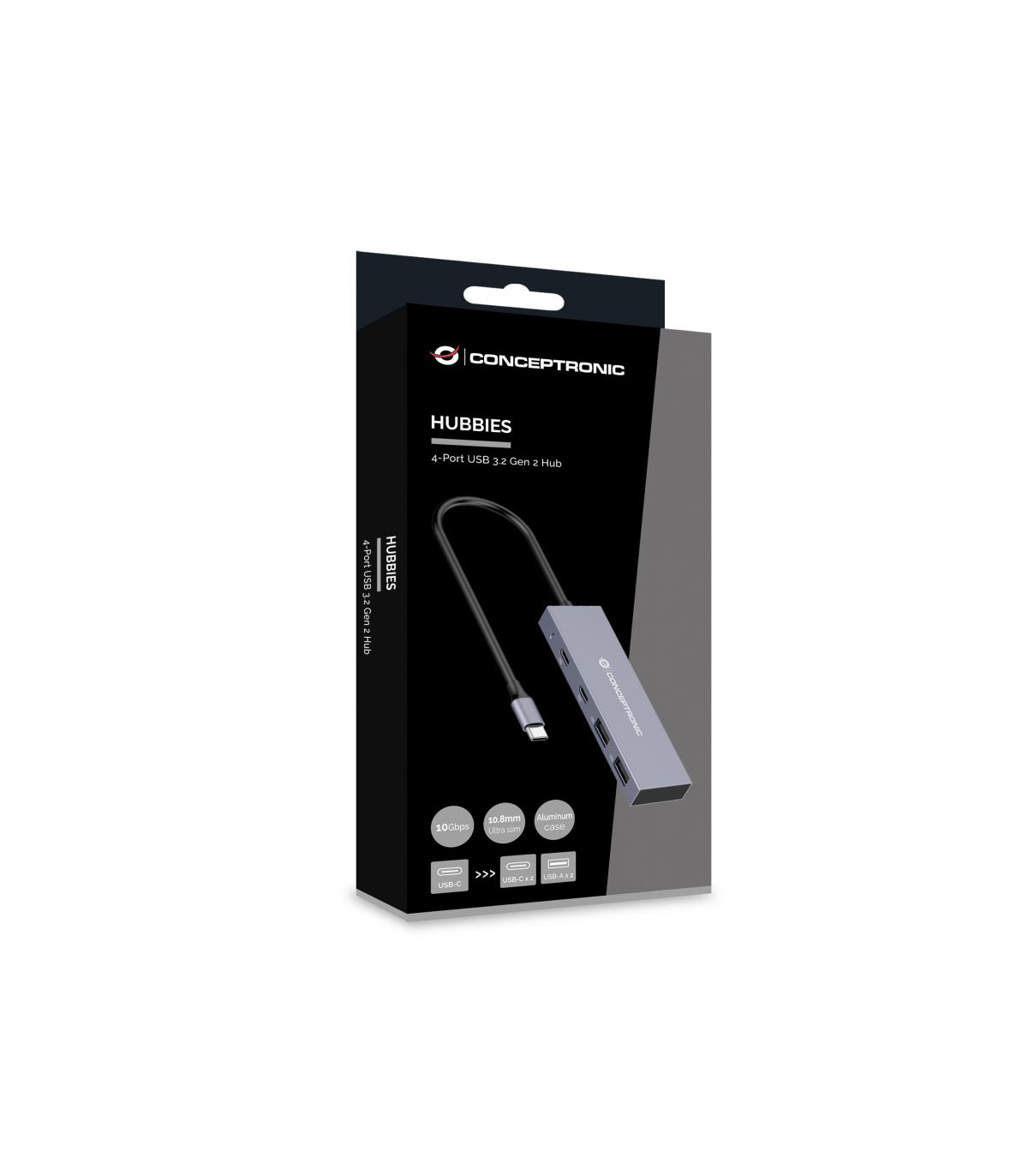 Hub usb tipo c conceptronic hubbies13g 2 x usb tipo c - 2 x usb tipo a - aluminio
