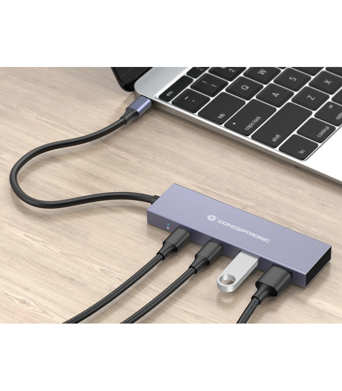 Hub usb tipo c conceptronic hubbies13g 2 x usb tipo c - 2 x usb tipo a - aluminio