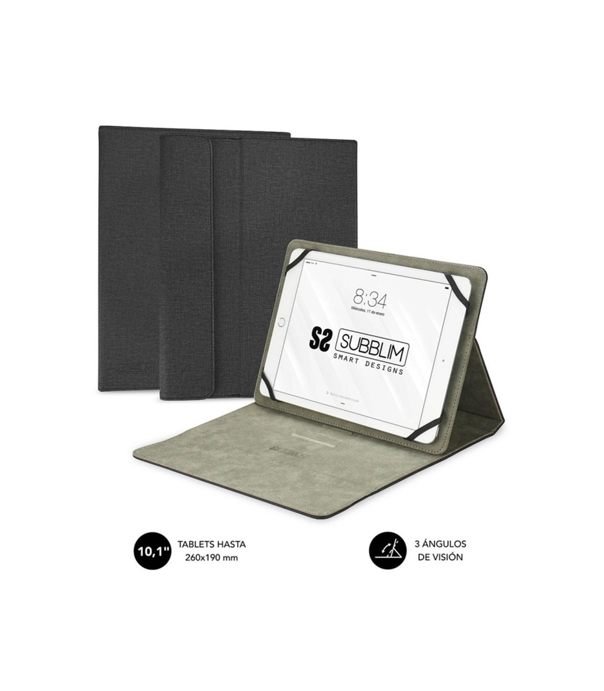 Funda subblim clever stand para tablet case 10.1 pulgadas negro