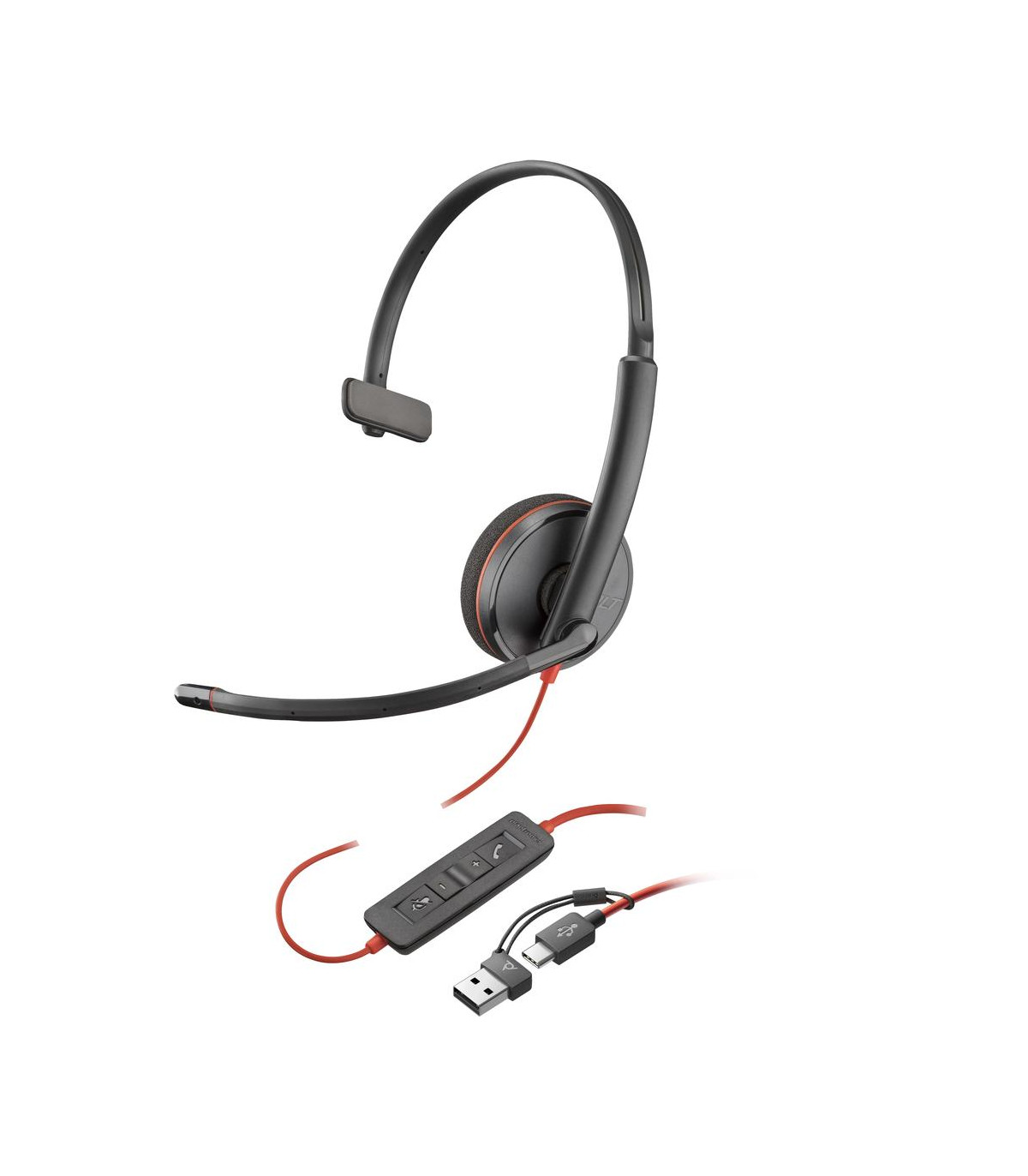 Auriculares poly blackwire 3210 monaural usb - c + adaptador usb - c - a (bulk)