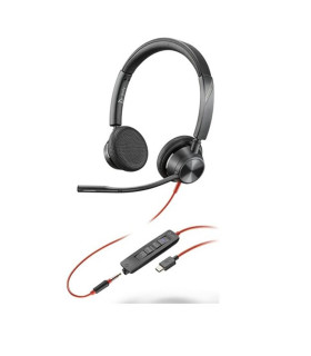 Auriculares poly estéreo blackwire 3325 con certificación microsoft teams usb - c + conector de 3 -5 mm + adaptador usb - c - a