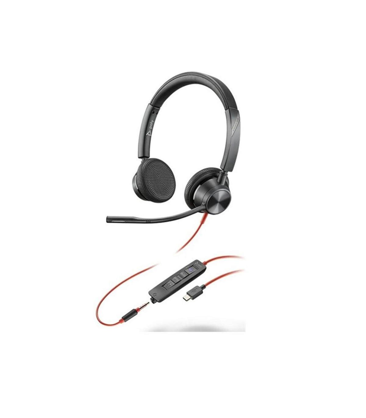 Auriculares poly estéreo blackwire 3325 con certificación microsoft teams usb - c + conector de 3 -5 mm + adaptador usb - c - a