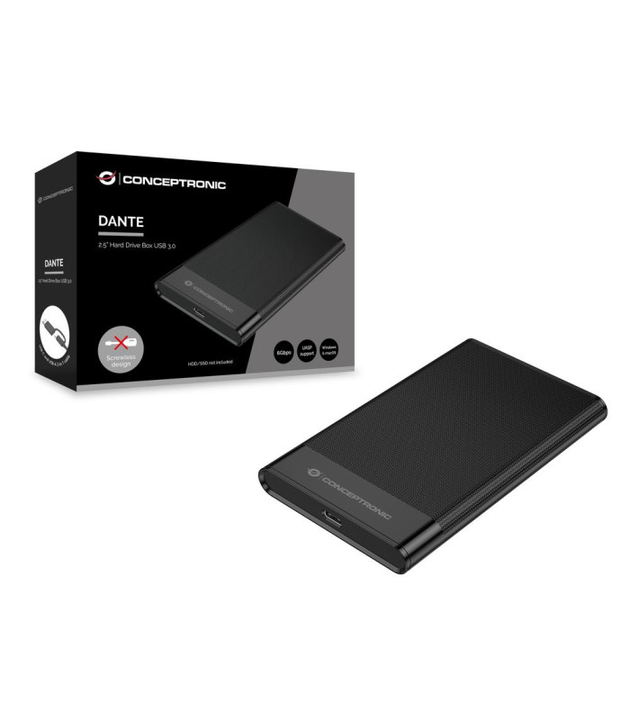 Caja externa 2.5 pulgadas usb - c conceptronic dante06b hasta 6gbs de 7mm hasta 9.5mm