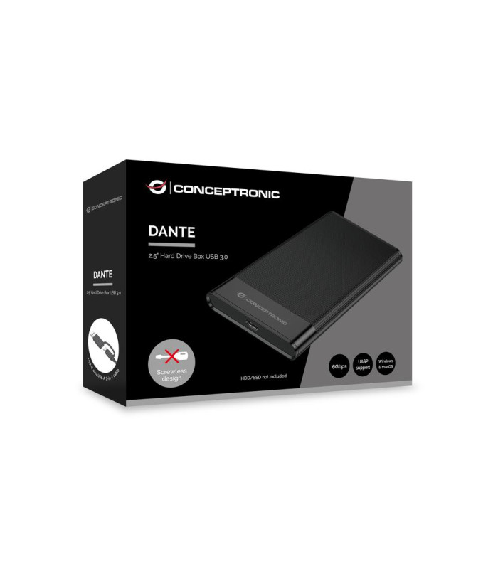 Caja externa 2.5 pulgadas usb - c conceptronic dante06b hasta 6gbs de 7mm hasta 9.5mm