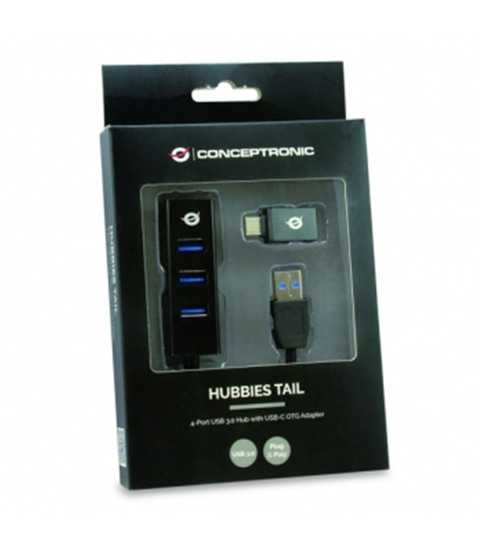Hub usb 3.0 conceptronic hubbies04b 4 puertos con adaptador otg usb tipo c