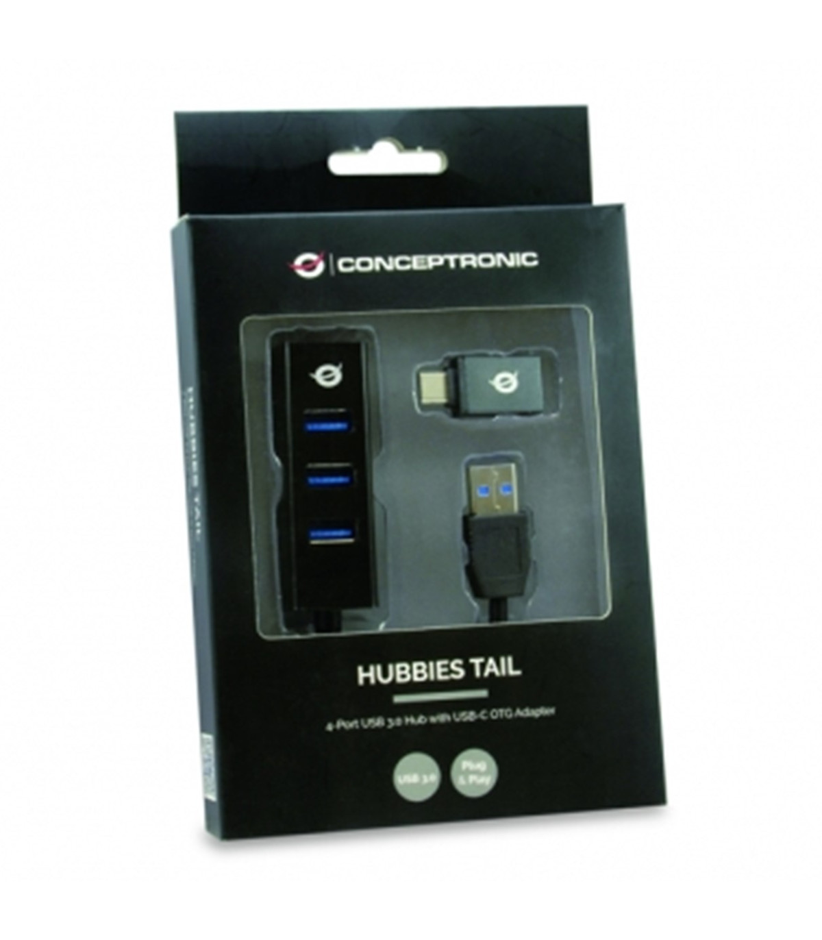 Hub usb 3.0 conceptronic hubbies04b 4 puertos con adaptador otg usb tipo c