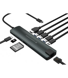 Adaptador conceptronic usb tipo c 9 en 1 hdmi -  usb - c -  pd -  usb 3.0 -  sd -  micro sd -  rj45