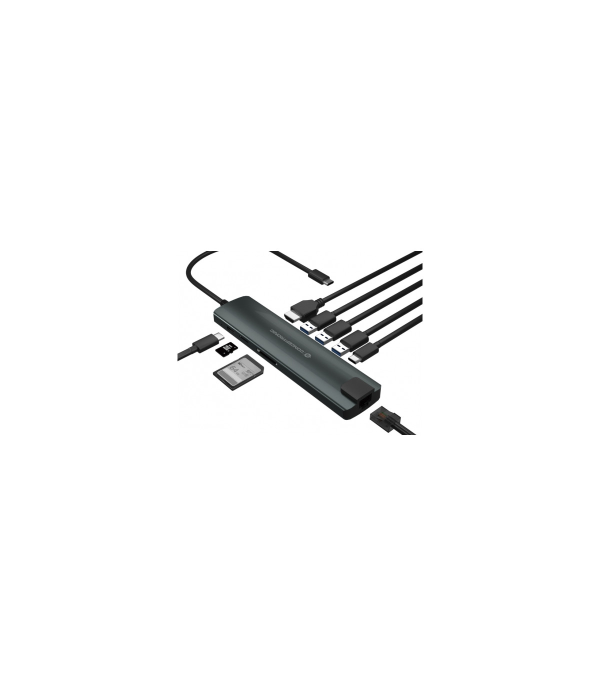 Adaptador conceptronic usb tipo c 9 en 1 hdmi -  usb - c -  pd -  usb 3.0 -  sd -  micro sd -  rj45