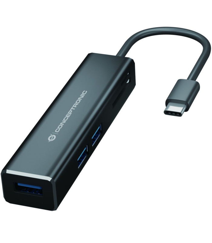 Adaptador conceptronic usb tipo c a hub usb 3 puertos con lector de tarjetas