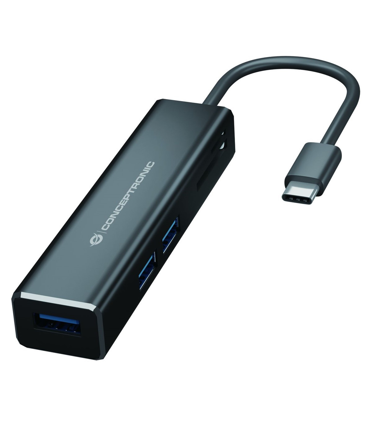 Adaptador conceptronic usb tipo c a hub usb 3 puertos con lector de tarjetas
