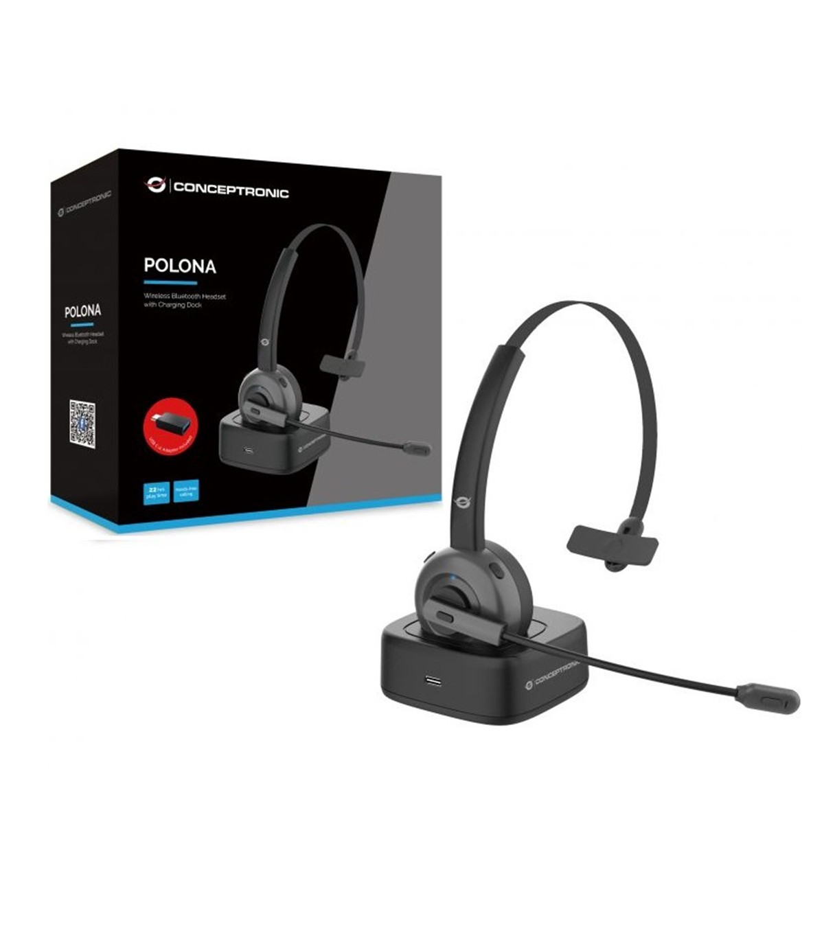 Auricular conceptronic bluetooth polona03bd con base de carga headset mono