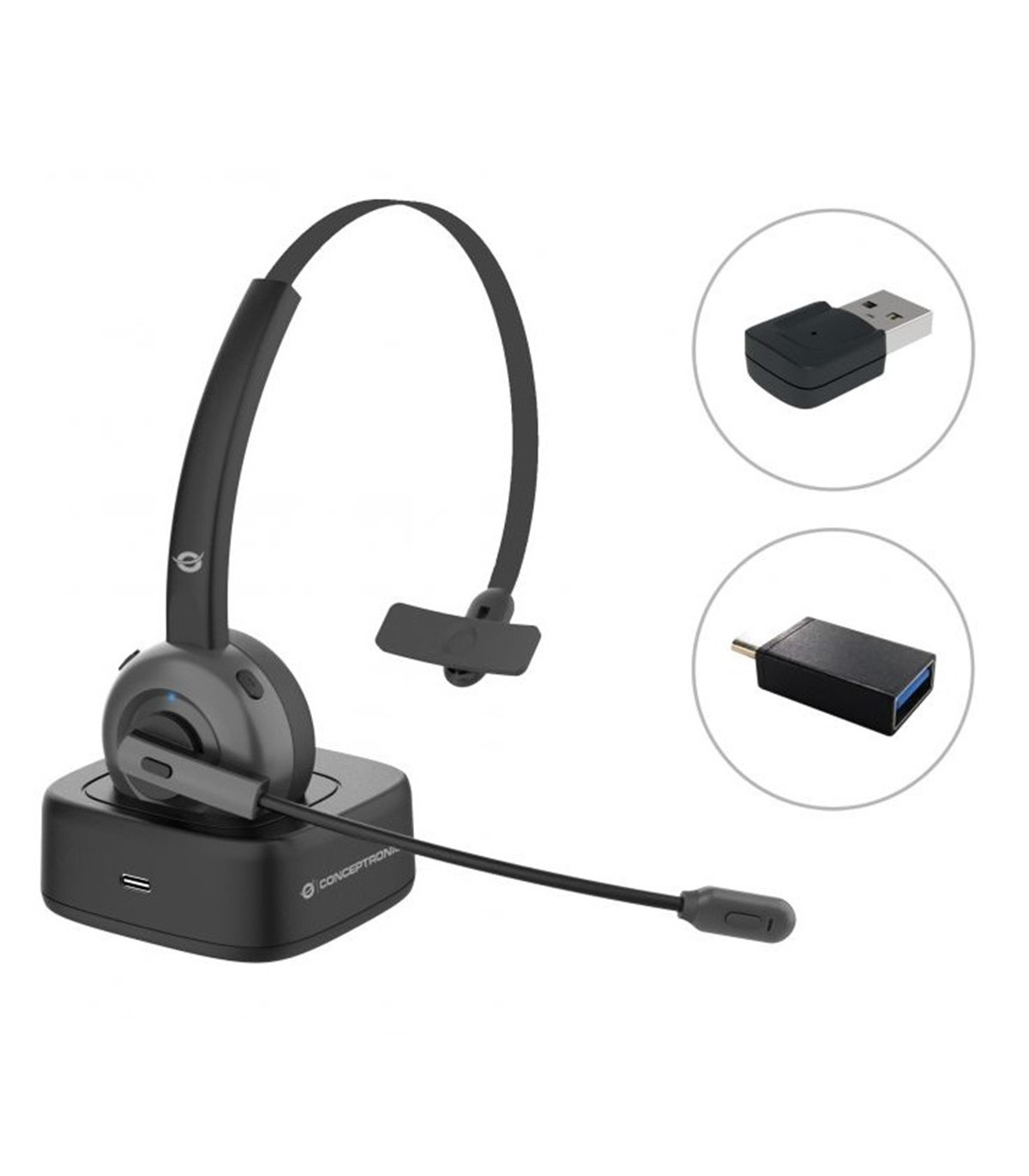 Auricular conceptronic bluetooth polona03bda con base de carga headset mono