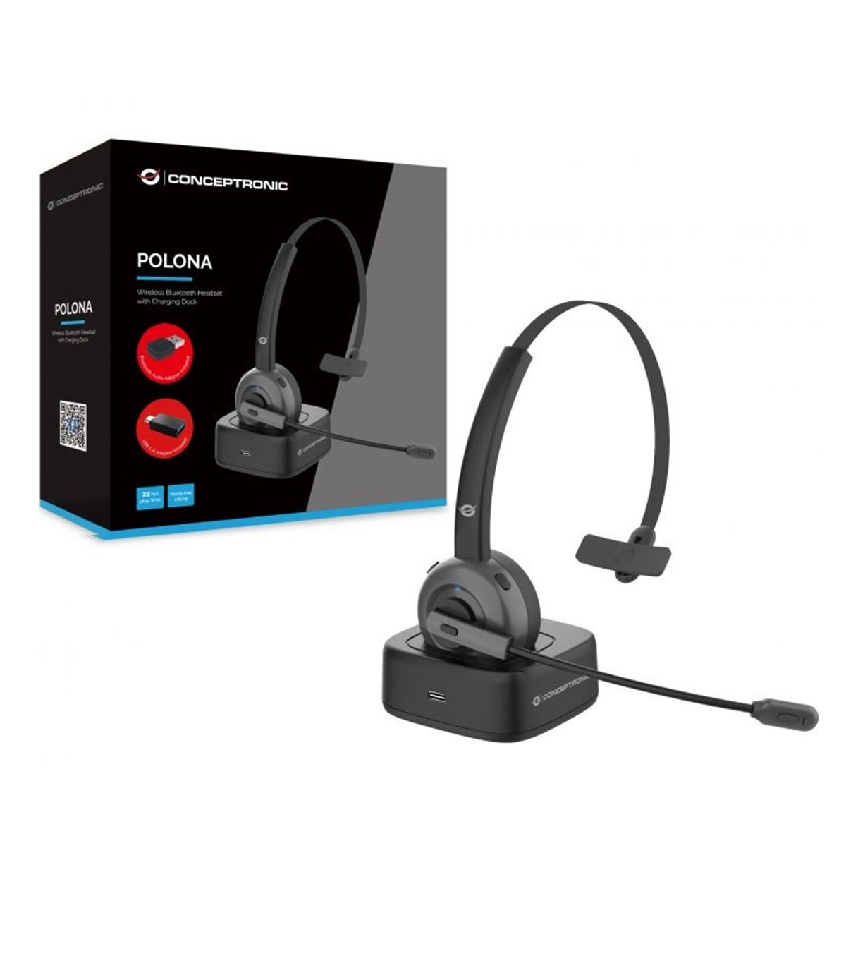 Auricular conceptronic bluetooth polona03bda con base de carga headset mono