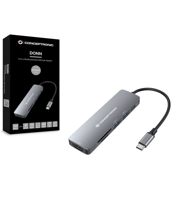 Adaptador usb - c 6en1 conceptronic donn11 -  hdmi usb 3.0 - lector sd
