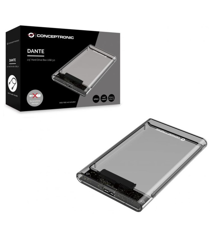 Caja externa conceptronic usb 3.0 sata transparente sin tornillos dante03t