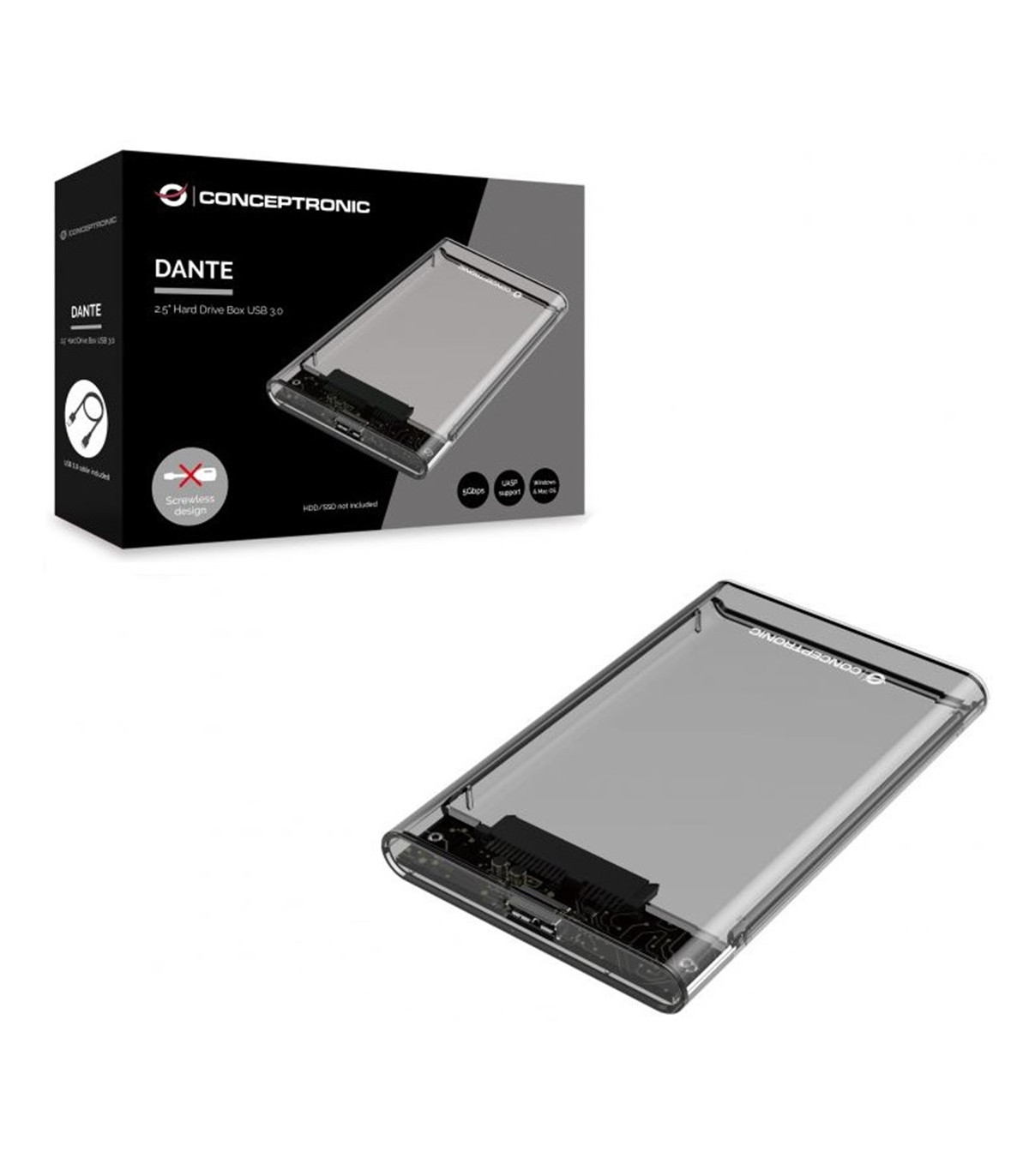 Caja externa conceptronic usb 3.0 sata transparente sin tornillos dante03t