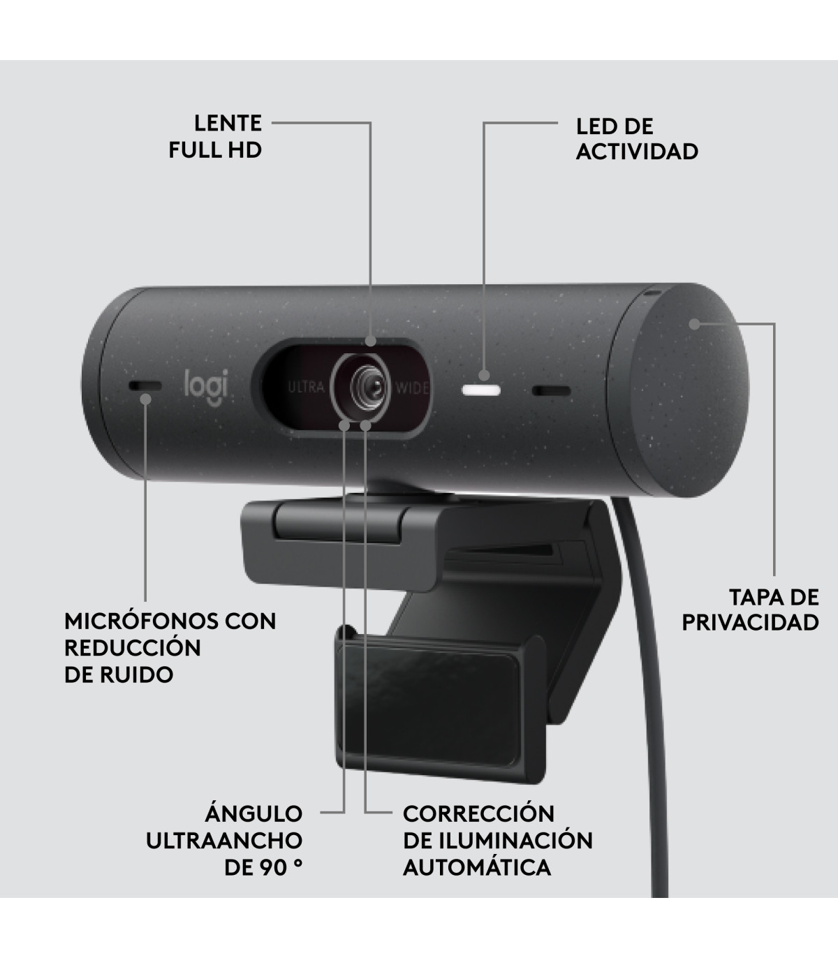 Webcam logitech brio 500 grafito full hd -  usb tipo c