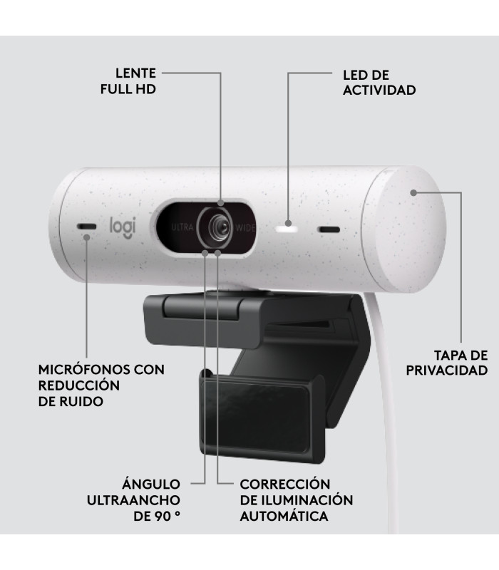 Webcam logitech brio 500 blanco crudo full hd -  usb tipo c