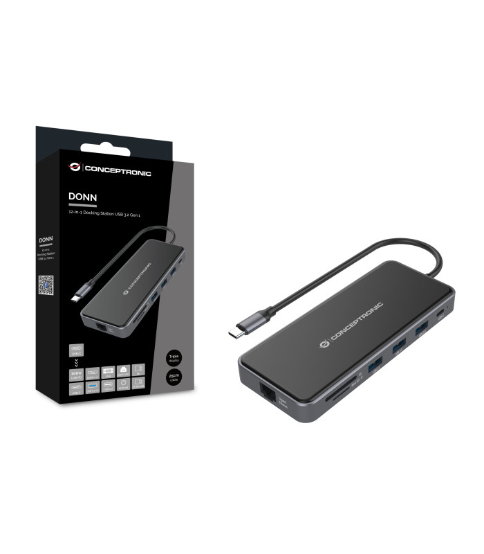 Adaptador conceptronic usb tipo c a gigabit ethernet rj45 -  hdmi -  vga -  con hub usb 3 puertos -  usb tipo c -  lector de tar